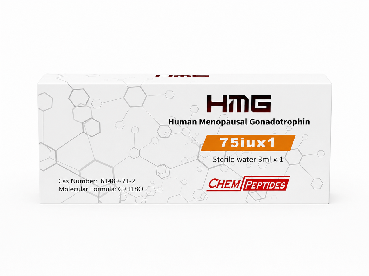 HMG 75iu Human Menopausal Gonadotropin box packaging — Chempeptides